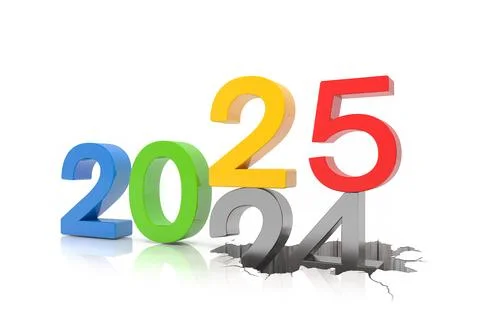 3d render of the numbers 2025 and 24 in colorful. Stock Illustration
