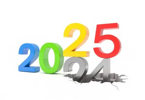 3d render of the numbers 2025 and 24 in colorful over white background. Stock Illustration