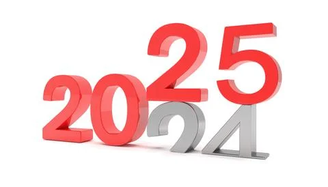3d render of the numbers 2025 and 24 in red and silver color. Stock Illustration