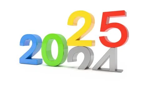 3d render of the numbers 2025 and 24 in colorful over white background. Ilustração Stock