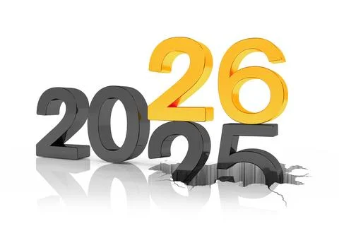 3d render of the numbers 2026 and 25 in black and gold. Stock Illustration