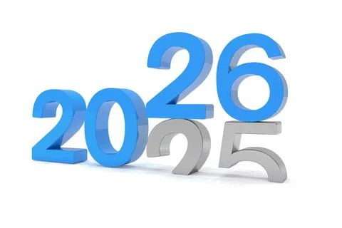3d render of the numbers 2026 and 25 in blue over white background. イラスト素材