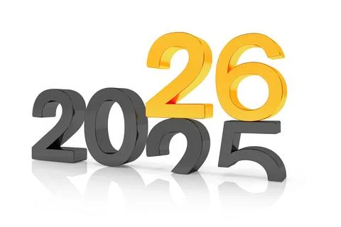 3d render of the numbers 2026 and 25 in black and gold. Stock Illustration