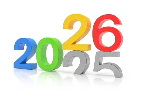 3d render of the numbers 2026 and 25 in colorful. Stock Illustration