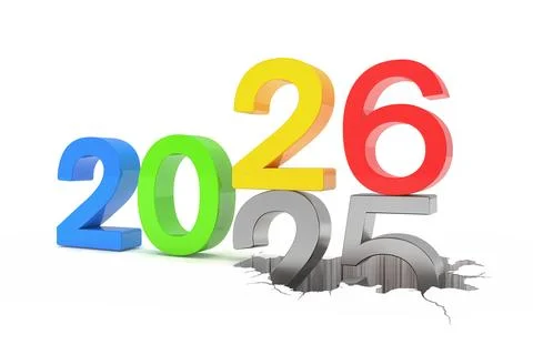 3d render of the numbers 2026 and 25 in colorful over white background. イラスト素材