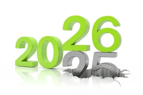 3d render of the numbers 2026 and 25 in green. Stock Illustration