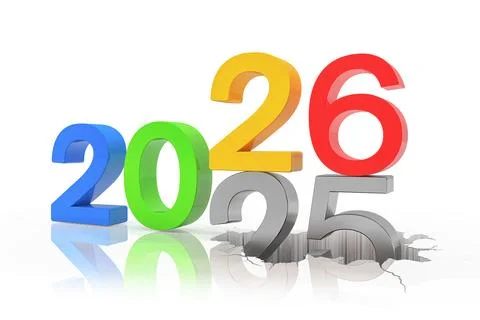 3d render of the numbers 2026 and 25 in colorful. Stock Illustration