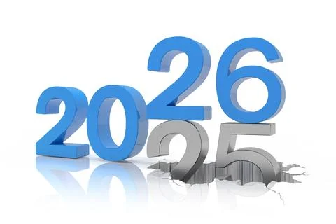 3d render of the numbers 2026 and 25 in blue. Stock Illustration