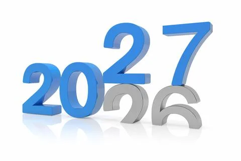 3d render of the numbers 2027 and 26 in blue and silver. Stock Illustration