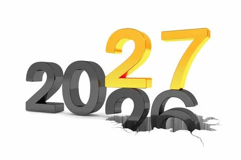 3d render of the numbers 2027 and 26 in black and gold over white background. Stock Illustration