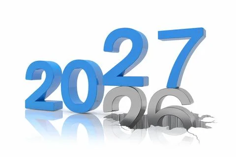 3d render of the numbers 2027 and 26 in blue and silver. Stock Illustration