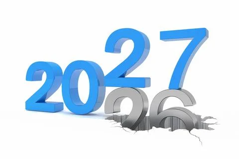 3d render of the numbers 2027 and 26 in blue and silver over white background. Stock Illustration