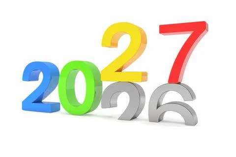 3d render of the numbers 2027 and 26 in colorful over white background. Stock Illustration