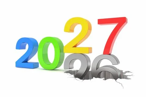 3d render of the numbers 2027 and 26 in colorful over white background. Stock Illustration