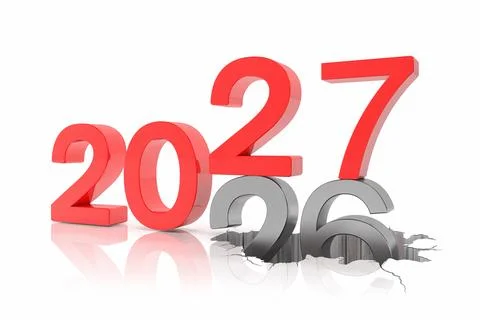 3d render of the numbers 2027 and 26 in red and silver. Stock Illustration