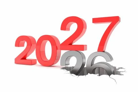 3d render of the numbers 2027 and 26 in red and silver over white background. Stock Illustration