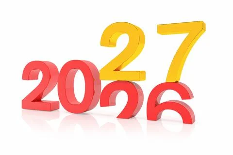 3d render of the numbers 2027 and 26 in red and gold. Stock Illustration