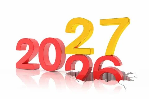 3d render of the numbers 2027 and 26 in red and gold. Stock Illustration