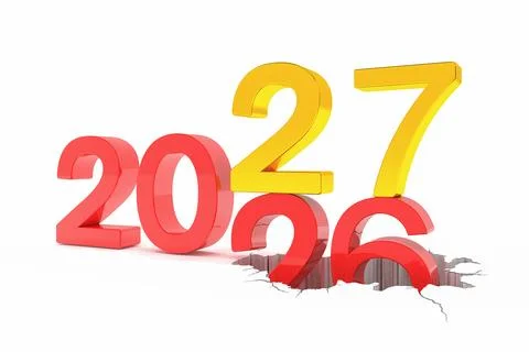 3d render of the numbers 2027 and 26 in red and gold over white background. Stock Illustration