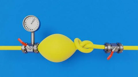 3D render of an obstructed, bloated pipeline with a gauge Stock Illustration