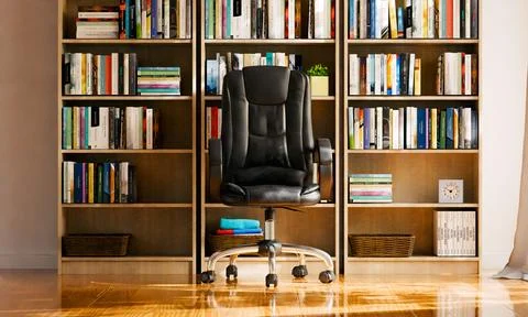 3d render of office chair with book shelves for background usage Stock Illustration