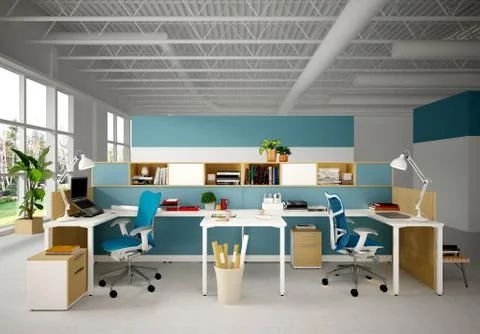 3D Render of Office, Working Space 스톡 일러스트