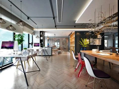 3D Render of Office, Working Space Stock Illustration