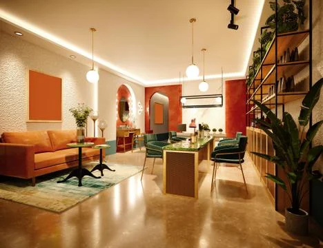 3D Render of Office, Working Space Stock Illustration