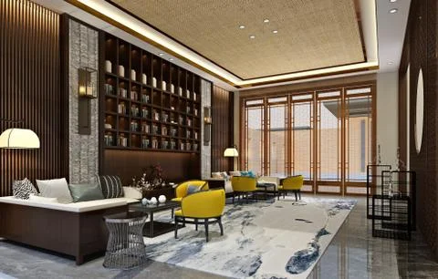 3D Render of Office, Working Space 스톡 일러스트