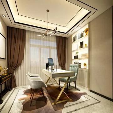 3D Render of Office, Working Space Stock Illustration