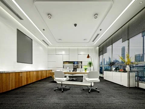 3D Render of Office, Working Space Stock Illustration