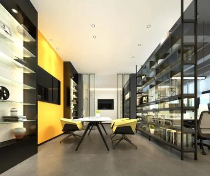 3D Render of Office, Working Space Ilustración de archivo