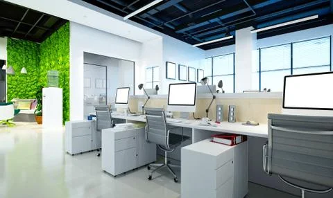 3D Render of Office, Working Space 스톡 일러스트