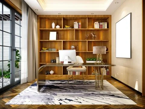 3D Render of Office, Working Space Stock Illustration