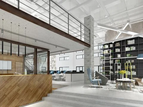 3D Render of Office, Working Space 스톡 일러스트