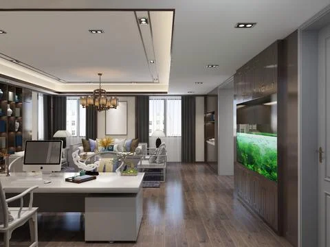 3D Render of Office, Working Space Stock Illustration