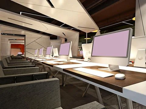 3D Render of Office, Working Space 스톡 일러스트