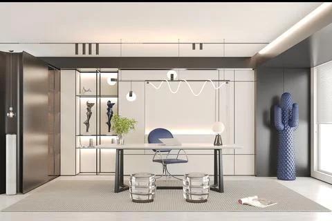 3D Render of Office, Working Space Stock Illustration