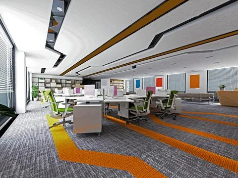 3D Render of Office, Working Space 스톡 일러스트