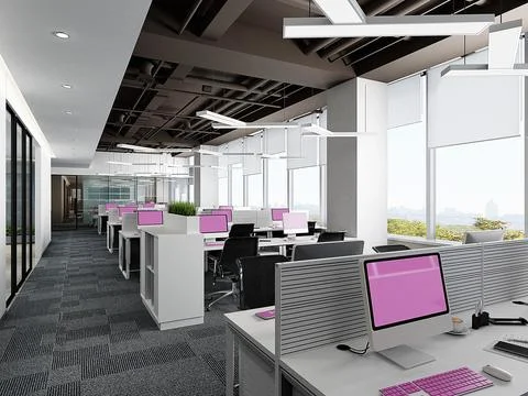 3D Render of Office, Working Space 스톡 일러스트