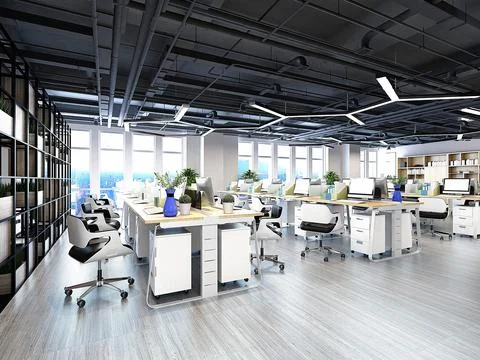 3D Render of Office, Working Space 스톡 일러스트