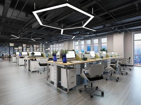 3D Render of Office, Working Space 스톡 일러스트