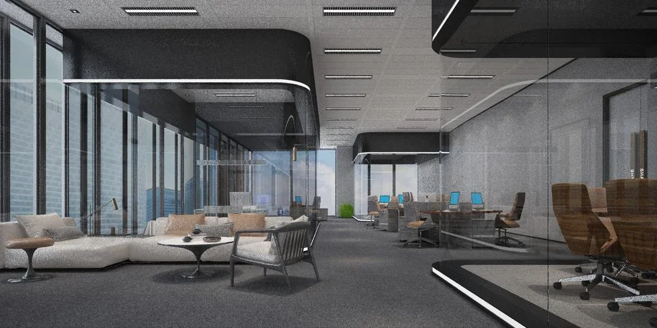 3D Render of Office, Working Space Stock Illustration