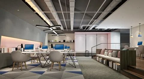 3D Render of Office, Working Space Stock Illustration