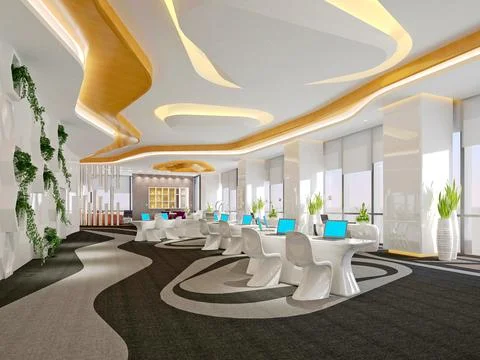 3D Render of Office, Working Space 스톡 일러스트