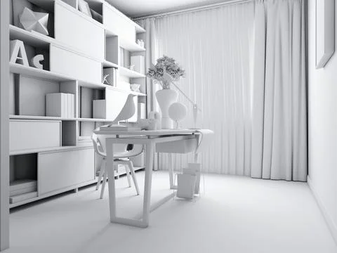 3D Render of Office, Working Space Stock Illustration