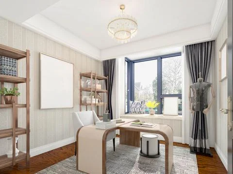 3D Render of Office, Working Space Ilustración de archivo