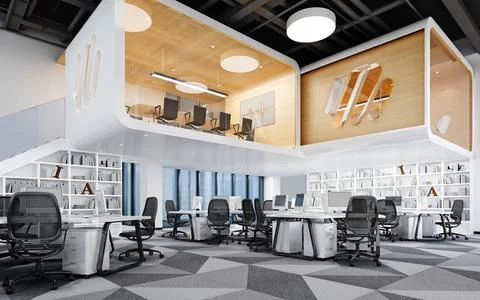 3D Render of Office, Working Space Stock Illustration
