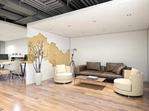3D Render of Office, Working Space Stock Illustration