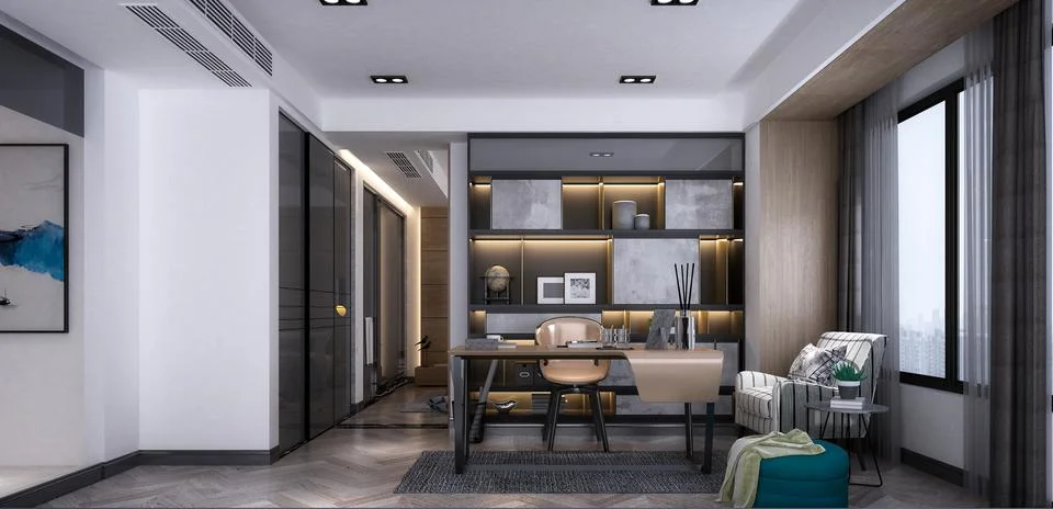 3D Render of Office, Working Space Stock Illustration